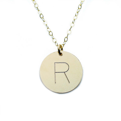 Gold Necklace Custom Initial Disc - 5/8"