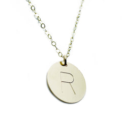 Gold Necklace Custom Initial Disc - 5/8"