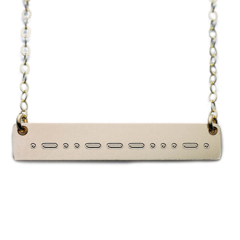 Name Plate Necklace Gold Custom Morse Code