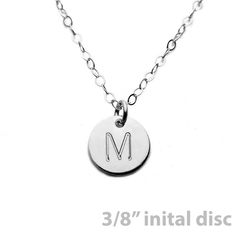 Silver Custom Initial Disc Necklace - 3/8"