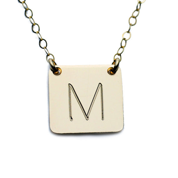 Gold Square Initial Necklace