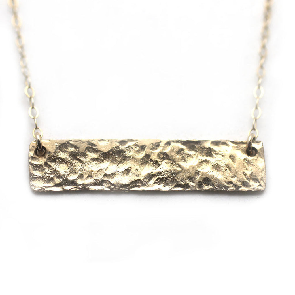 Gold Name Plate Necklace Hammered 1 1/4"