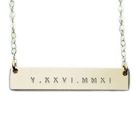 Name Plate Necklace Gold Custom Roman Numerals