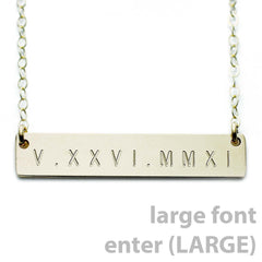 Name Plate Necklace Gold Custom Roman Numerals